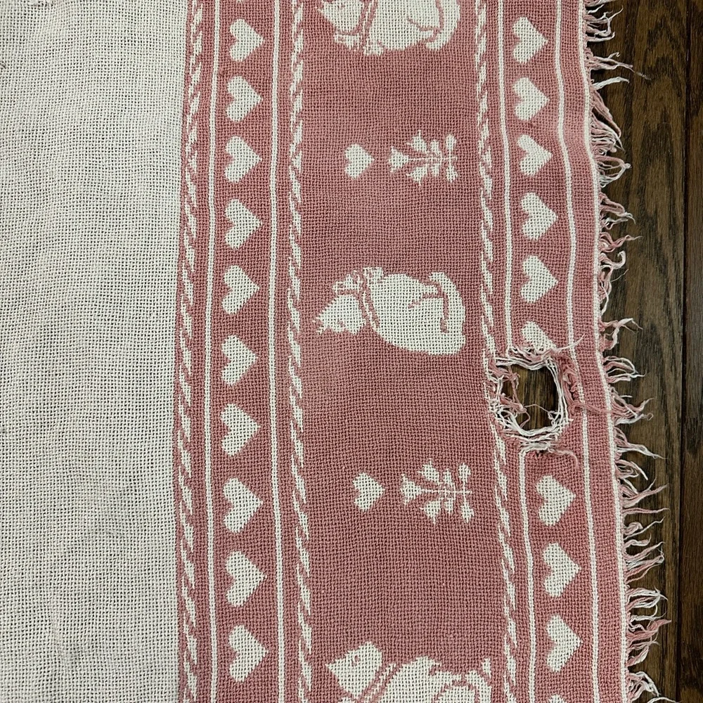 Pink and White Kitty Cat Throw Blanket 68x43” Fair Condition with Flaws